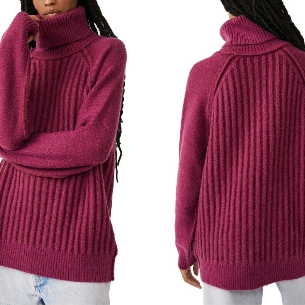 Free People Big City Turtleneck Mulberry Women's Ribbed Turtleneck Sweater Small